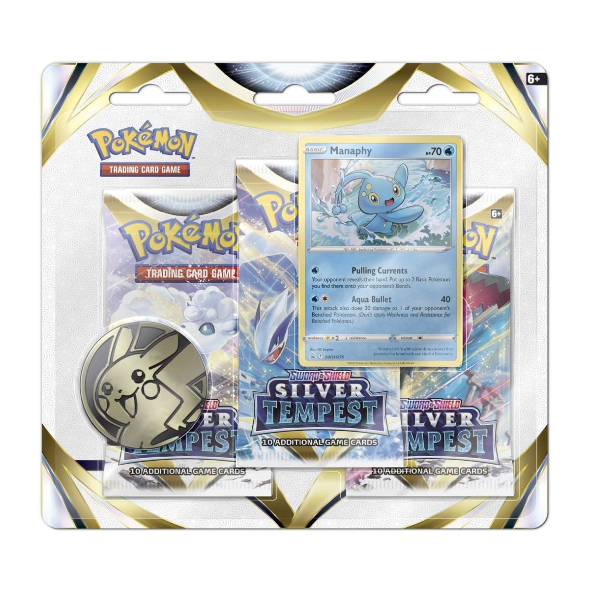 Pokémon Sword & Shield-Silver Tempest 3 Booster Packs, Coin & Manaphy Promo Card