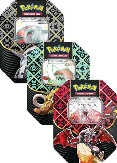 Pokémon Paldean Fates - Great Tusk/Iron Treads/Charizard 4-Pack Tins - Set of 3